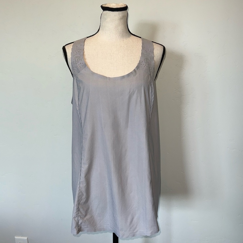Lululemon Run A Marathon Singlet Wee Stripe Printed White Fossil, EUC
